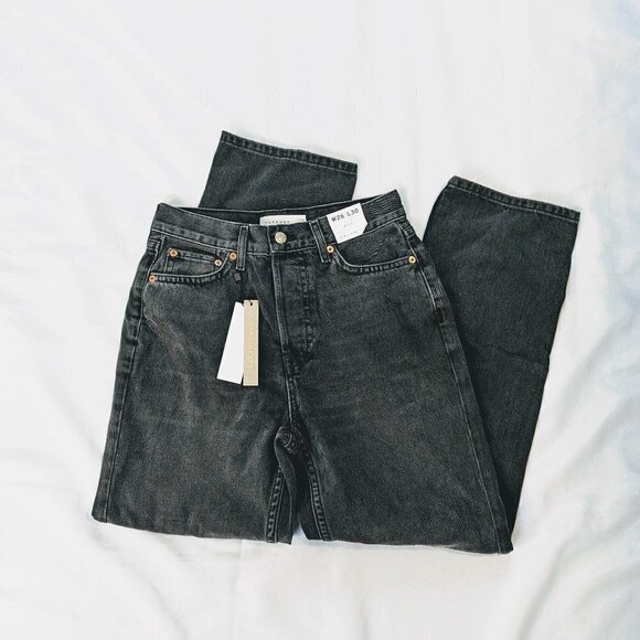 Topshop Dark Gray High Waisted Dad Jeans Women's Size 4 - Picture 1 of 5
